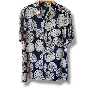 Margaritaville navy & white short sleeve button down shirt new